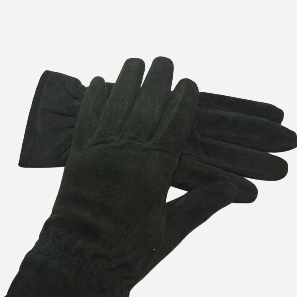 Womens Green suede leather gloves with acrylic & nylon lining   Brand: Isotoner